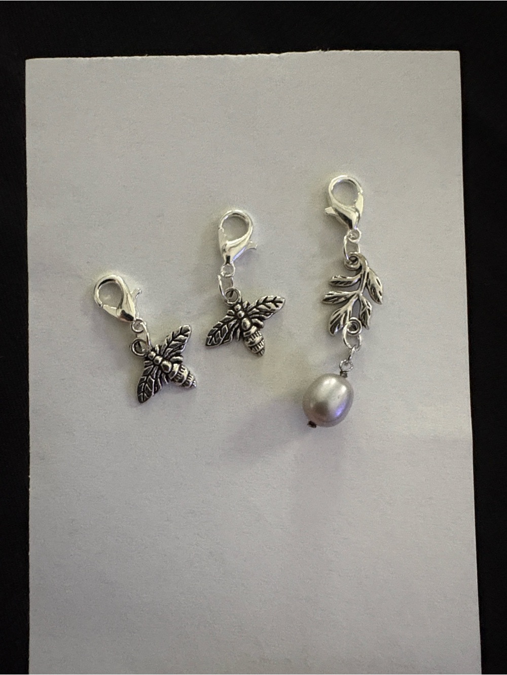 Silver Bee & Leaf Clip-On Charm Set